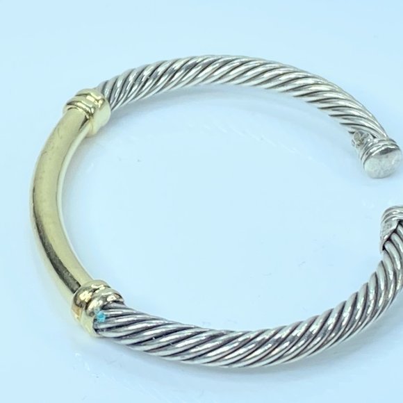 David Yurman Sterling 925 18K station Rope Cable cuff bangle 28.4g 7.5" JR7989 - Picture 4 of 11